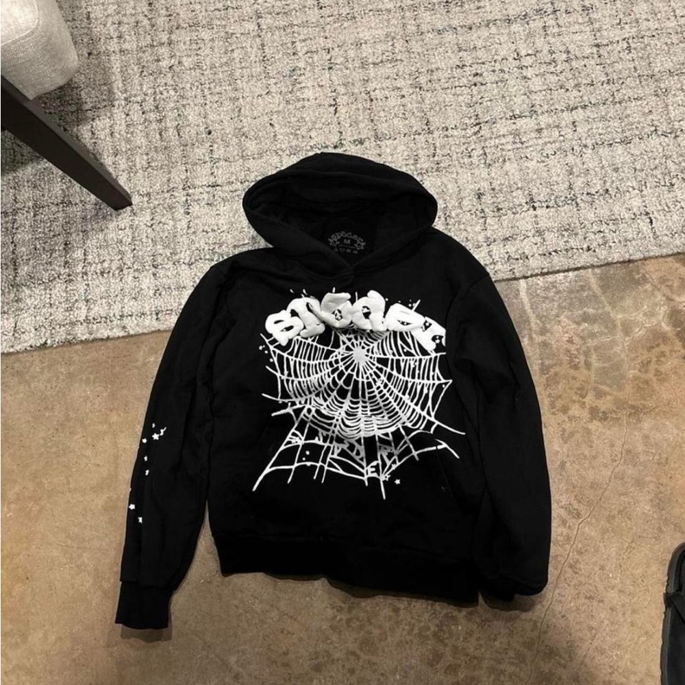 Spyder Black Hoodie with White Web Design